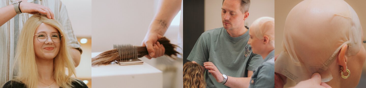 Collage verschiedener Impressionen der Perückenberatung von „Rieswick“.